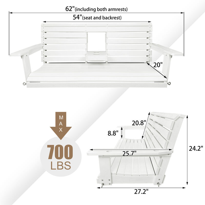 Poly Lumber 3-Seat Porch Swing, HIPS 5-Feet Bench Swing with Foldable Cup Holders,18/8 Stainless Steel Hardware, High Backrest and Deep Contoured Seat image number 2