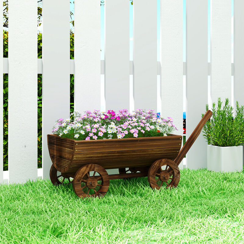 Hivvago Wooden Wagon Planter with Wheels and Drainage Hole image number 1
