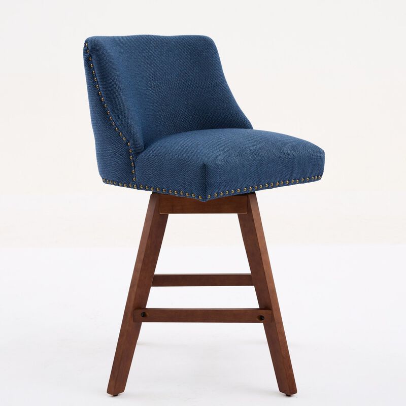 Streamdale Counter Height Swivel Barstools, 26" H Seat Height Upholstered Bar Stools Set of 2, Fabric in Blue