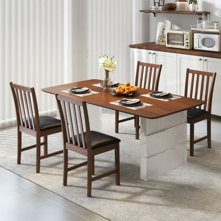 Set of 2 Wooden Dining Chairs with Solid Rubber Wood Frame and Padded Seat