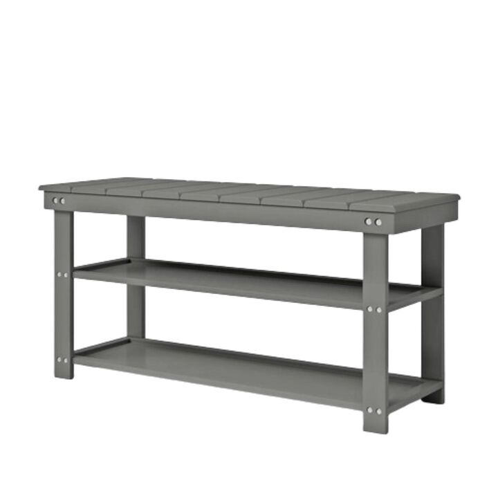 QuikFurn Grey Wood 2-Shelf Shoe Rack Storage Bench For Entryway or Closet