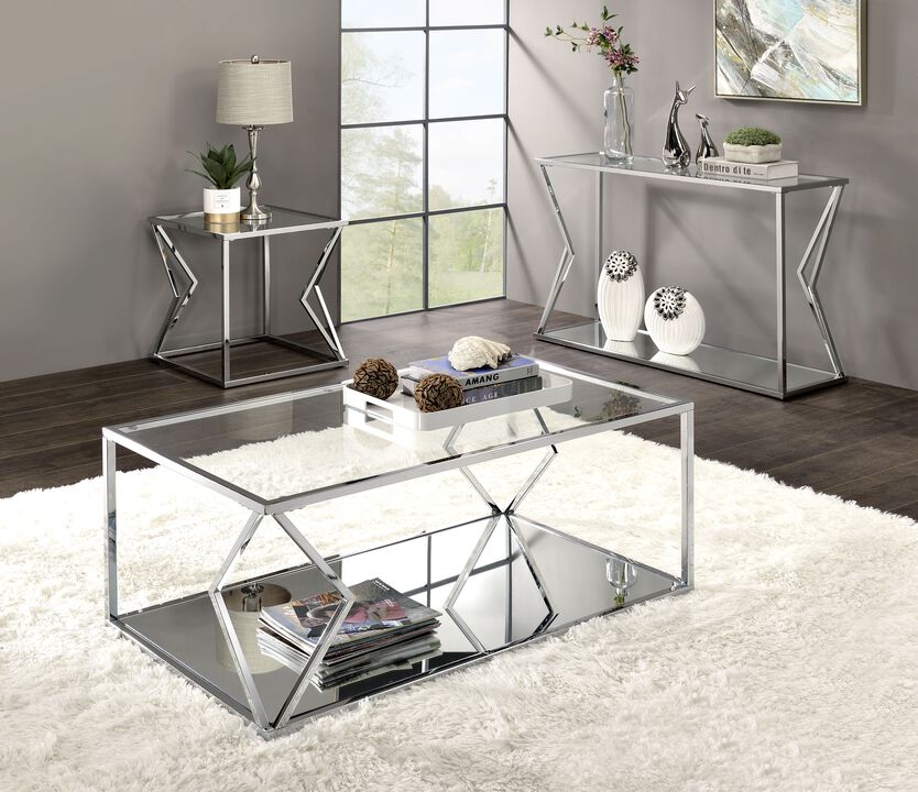 ACME Virtue Sofa Table, Clear Glass & Chrome Finish
