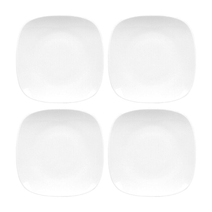 Mimoza 9.25" x 9.25" Square White Porcelain Plate (Set of 4)
