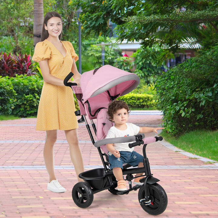 Kids Tricycle with Adjustable Push Handle and Removable Canopy for Toddlers