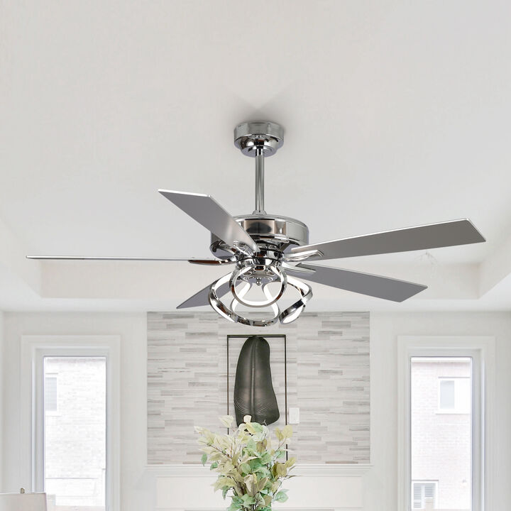 52 in. Integrated LED Chrome Reversible Blades Ceiling Fan with Light and Remote