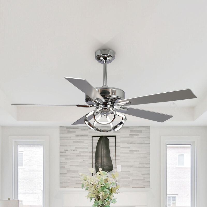 52 in. Integrated LED Chrome Reversible Blades Ceiling Fan with Light and Remote