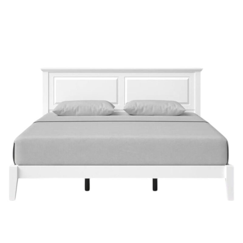 Hivvago King Traditional Solid Oak Wooden Platform Bed Frame with Headboard in White