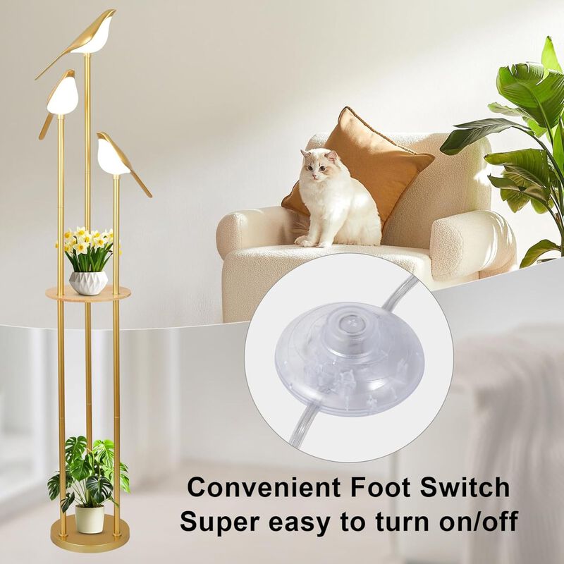 ELEMENT ACE Mid-Century Standing Floor Lamp with Adjustable Built-In LED Lights and Functional Storage Shelf Ideal for Living Room, Bedroom, Study and Home Decor image number 5