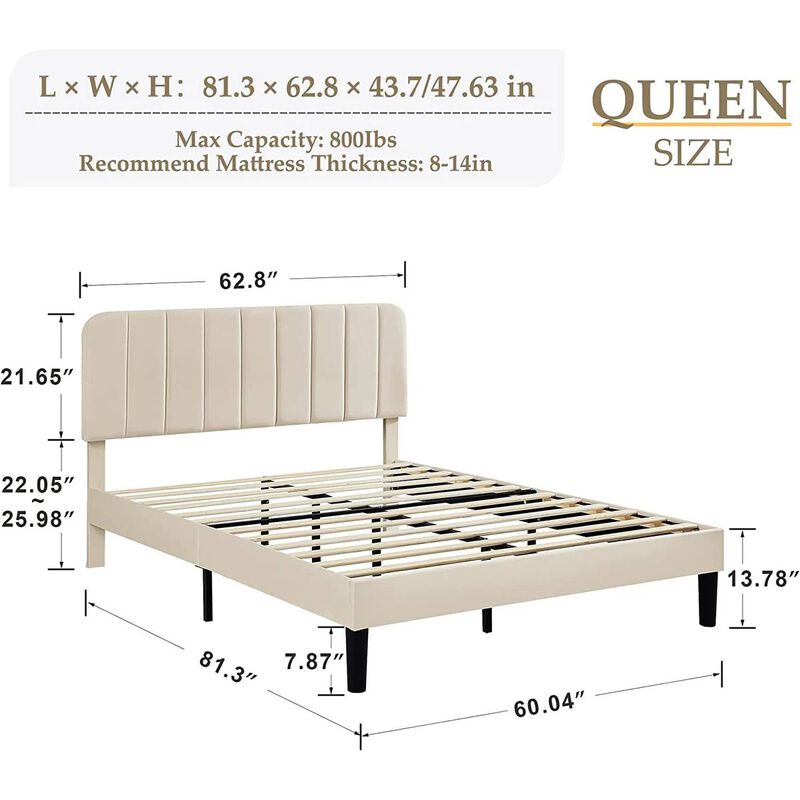 Elegant Upholstered Platform Bed Frame with Soft Headboard for Bedroom