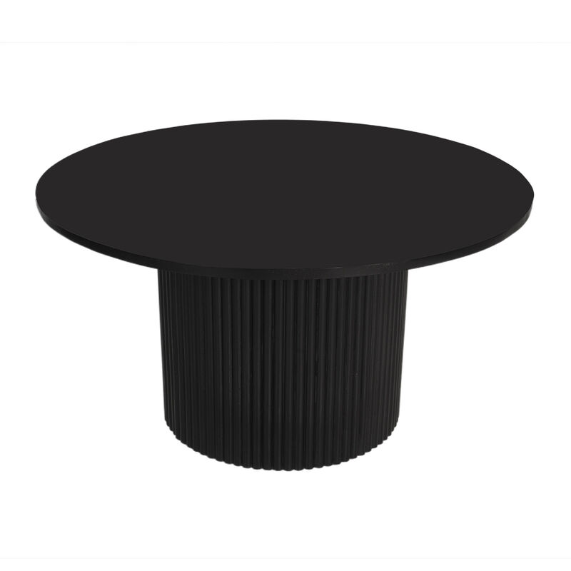 HomeRoots 36" Black Solid Wood Round Pedestal Coffee Table image number 2