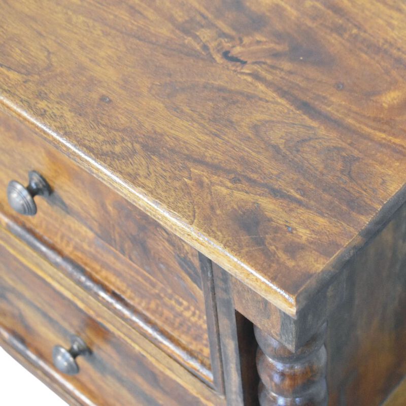 Artisan Furniture Solid Wood Spindle Beaded Bedside Table,2 Drawers, Brown image number 4