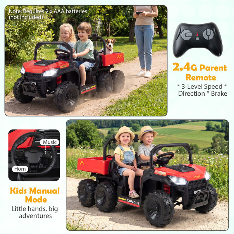 2 Seater 24V Ride On Dump Truck 4WD with Electric Dump Bed and Lights for Kids image number 6