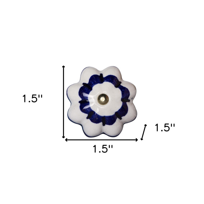 HomeRoots Set of Eight Blue And White Ceramic And Metal Drawer Pull Knobs image number 4