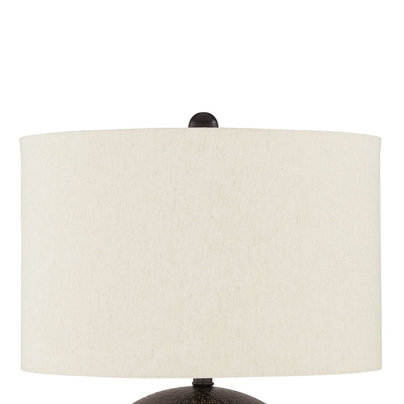 Soy Table Lamp, White Drum Shade, Gold Accent Black Round Base 27 Inch - Benzara