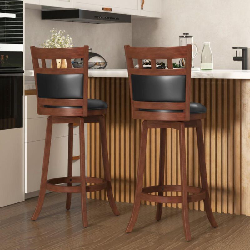Hivvago Wood Swivel Bar Stools Set of 2 with Faux Leather Upholstered Seat and Back