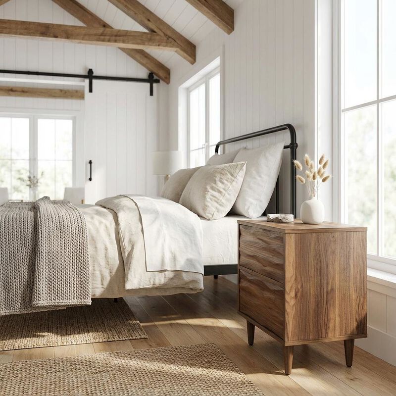 Brown Wooden Nightstand with Two Drawers and Sleek Modern Design image number 3