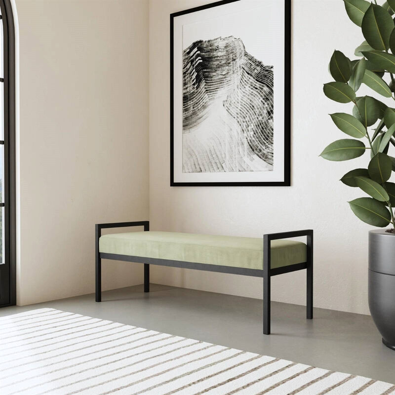 Modern Industrial Bed Bench with Metal Frame and Tufted Velvet Cushion