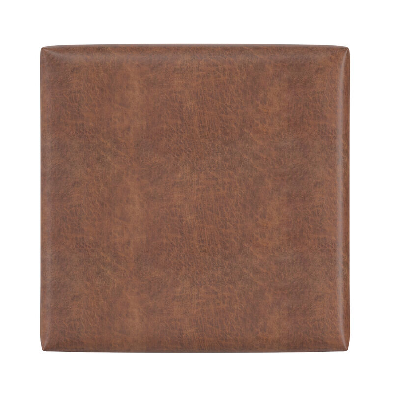 Rebecca 36 inch Wide Contemporary Square Mid&nbsp;Century Coffee Table&nbsp;Storage Ottoman with Lift Up Lid in Distressed Saddle Brown Vegan Faux Leather, Assembled image number 4