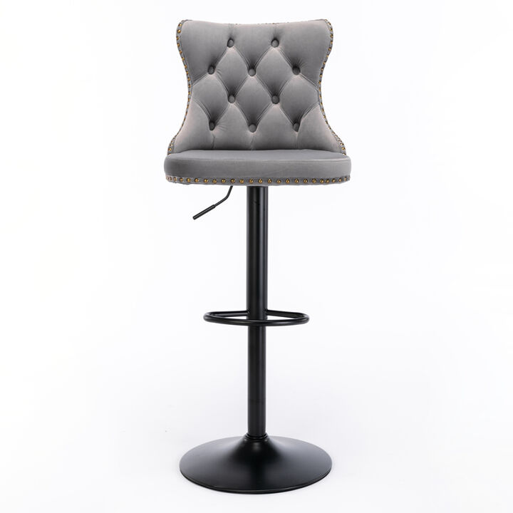 Streamdale Adjustable Swivel Velvet Bar Stools, Set of 2