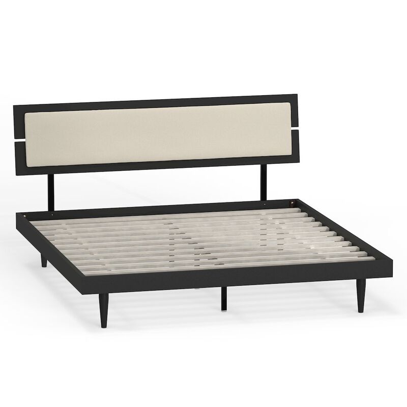 Comfort Pointe Benoni King Wooden Bed with Taupe Cushion Black