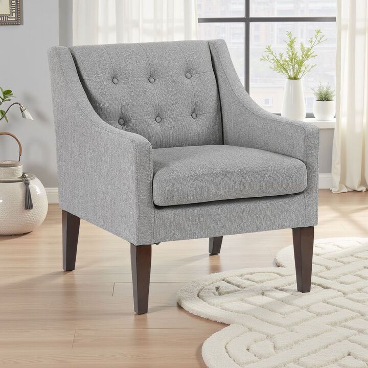 Ginna Accent Armchair, Button Tufted Light Gray Polyester, Brown Legs