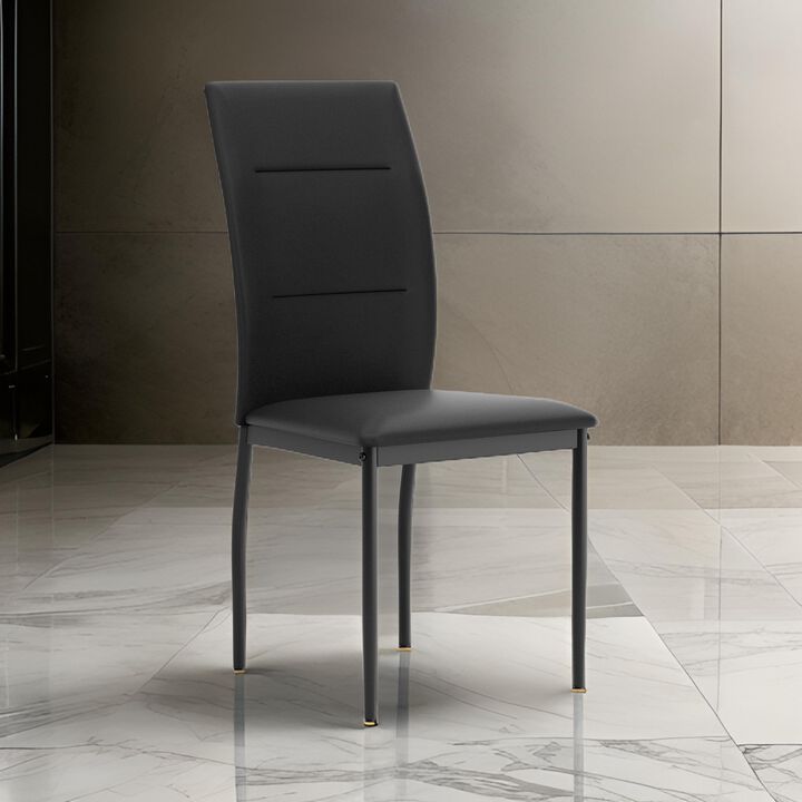 Miya Side Dining Chair Set of 2, Black Faux Leather, Sleek Metal Legs - Benzara