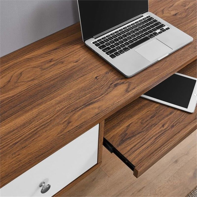 Modway Transmit 60" Wall Mount Particleboard Wood Office Desk in Walnut/White image number 8
