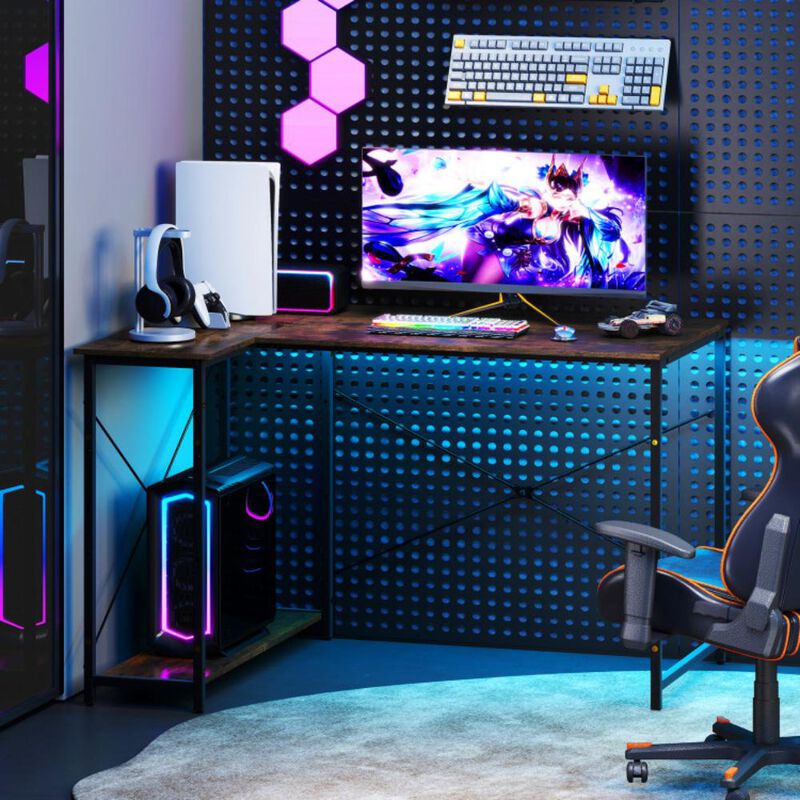 Hivvago L-shaped 47 Inch Reversible Corner Desk with Adjustable Storage Shelves