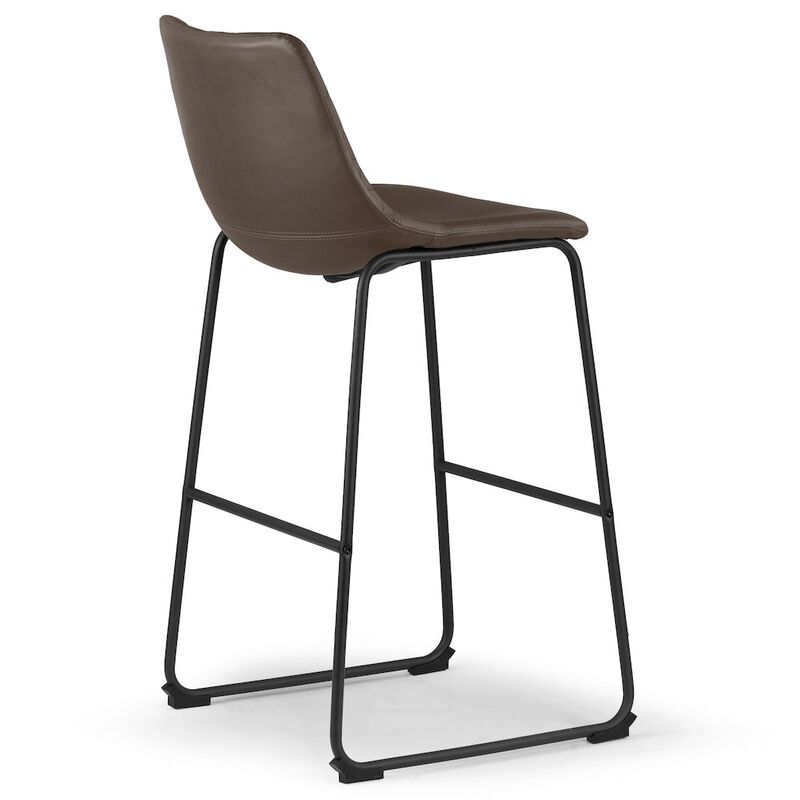 Glamour Home Set of 2 Ave Iron Frame Brown Faux Leather Bar Stool with Stitching