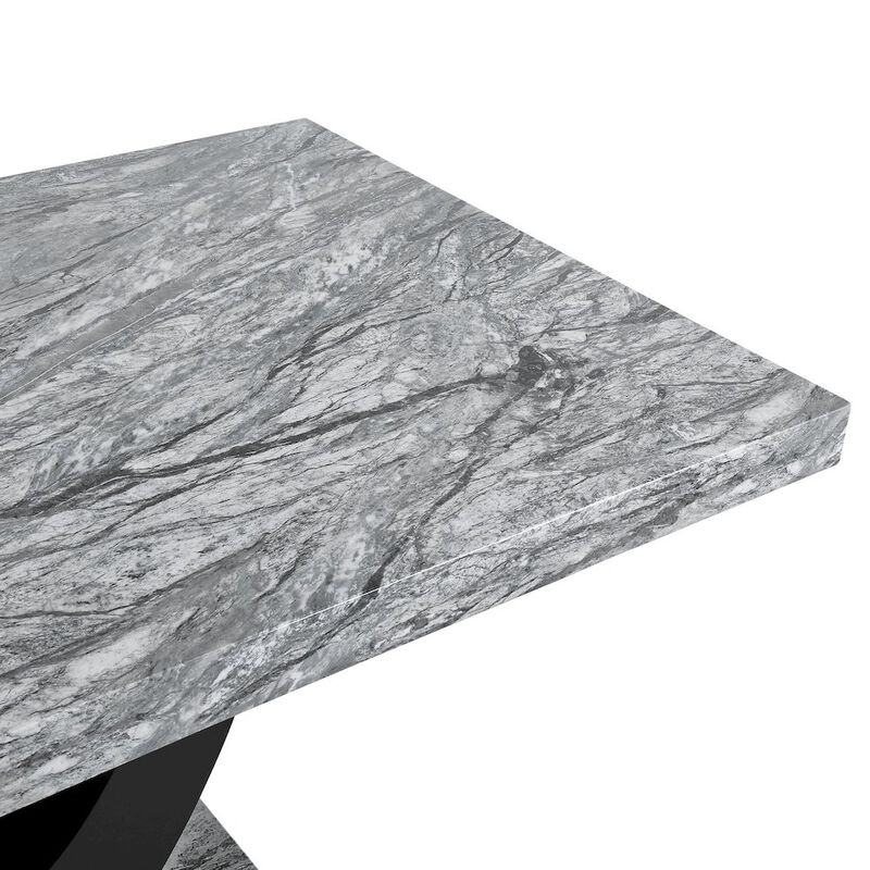 New Classic Furniture Lyra Wood Dining Table with Faux Marble Top, Gray/Black