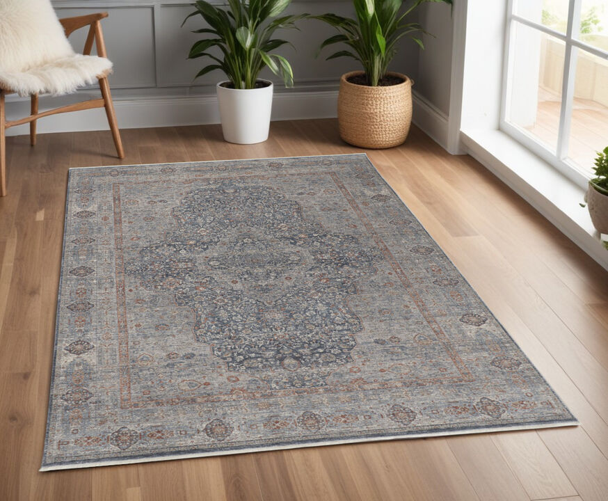 HomeRoots Oriental Power Loom Worn Faded Area Rug With Fringe