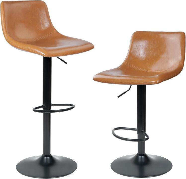 Leather Adjustable Swivel Bar Stools Set of 2, Commercial-Grade Counter Height Stools with Back, 360&deg; Swivel Kitchen Island Chairs for Home, Cafe