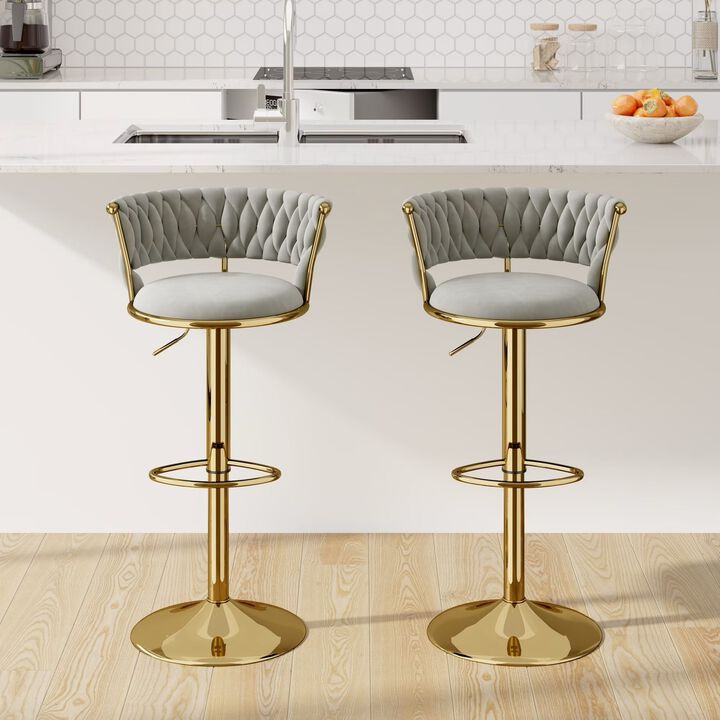 Leather Swivel Bar Stools Set of 2, Steady Adjustable Counter Height Stools with Back, Iron Frame 360&deg; Kitchen Island Chairs for Commercial Use, Workshop