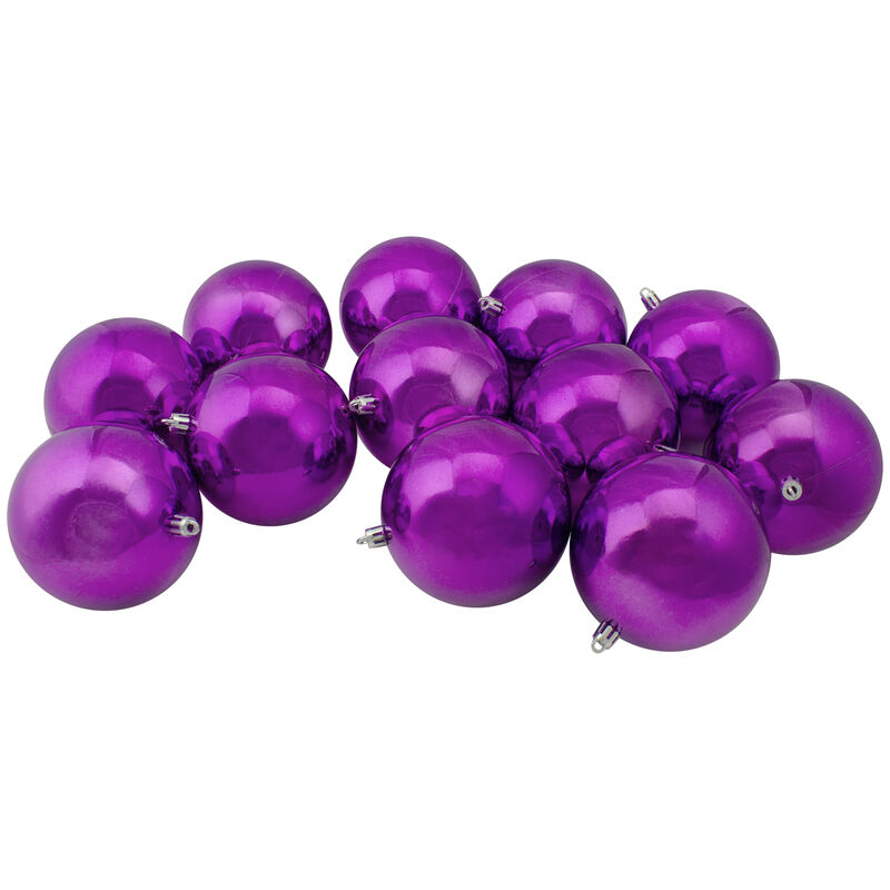 12ct Purple Shatterproof Shiny Christmas Ball Ornaments 4" (100mm)