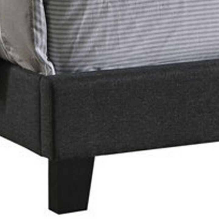 Fabric Upholstered Wooden Queen Size Bed with Nailhead Trims, Gray-Benzara