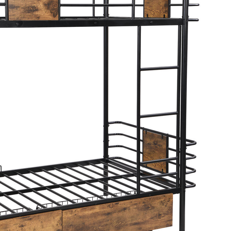 Merax Metal Frame Bunk Bed with 2 Storage Drawers
