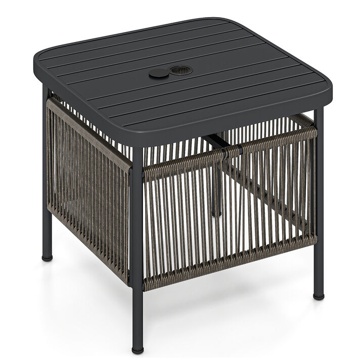 Outdoor Side Table with Built-in Umbrella Hole for Easy Shade-Black