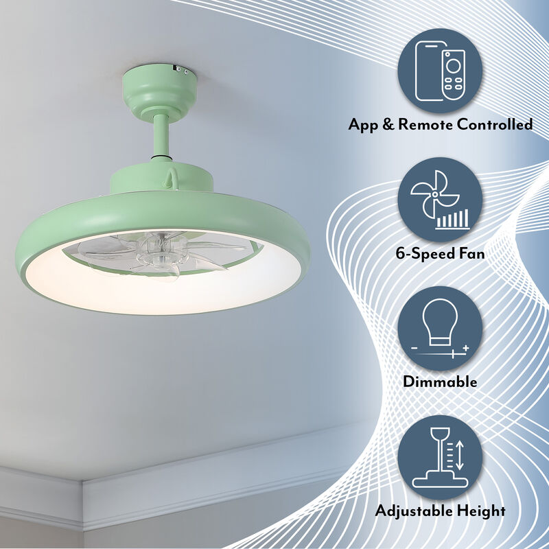 Loren Modern Contemporary 6-Speed Metal Mobile-App/Remote-Controlled Dimmable Smart Integrated LED Ceiling Fan