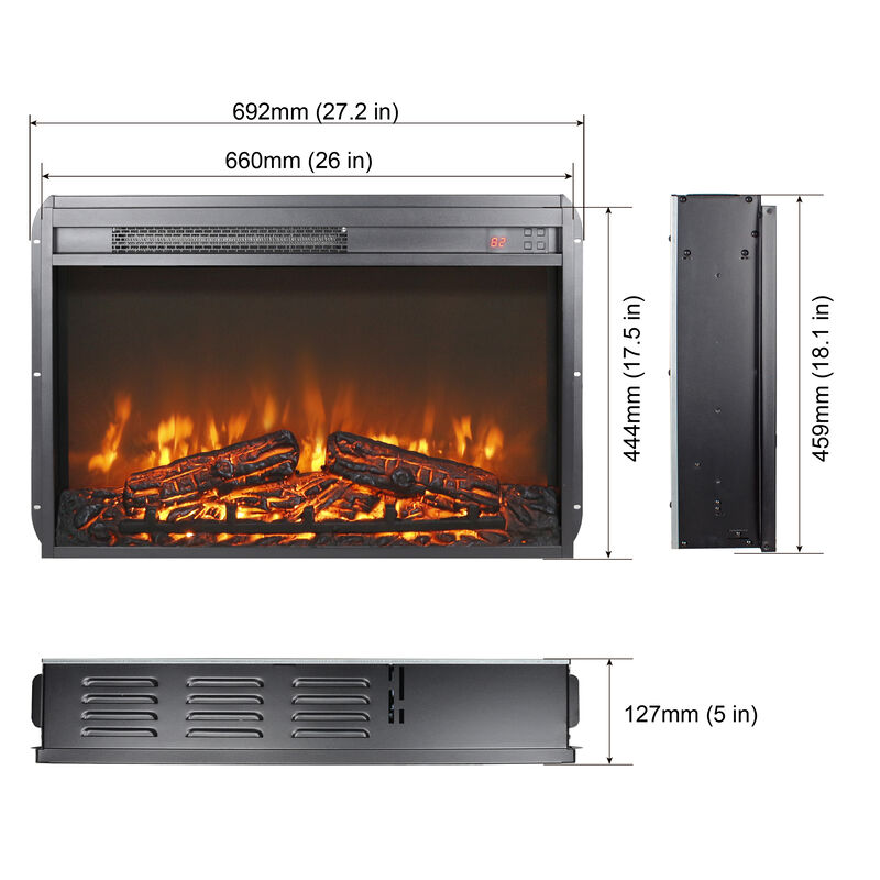 Wall-Mounted Electric Fireplace with Realistic Logs Remote and Timer