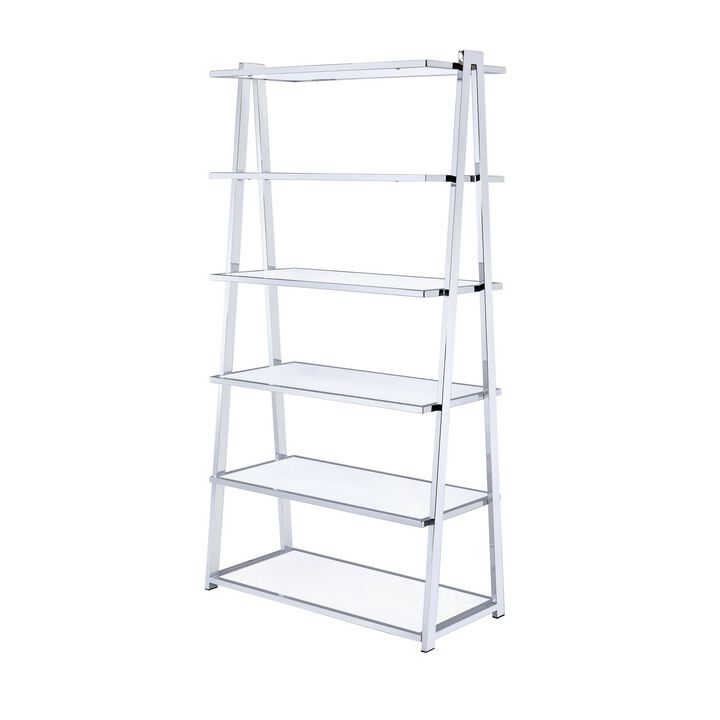 Metal Rectangular Bookshelf, White High Gloss & Silver
