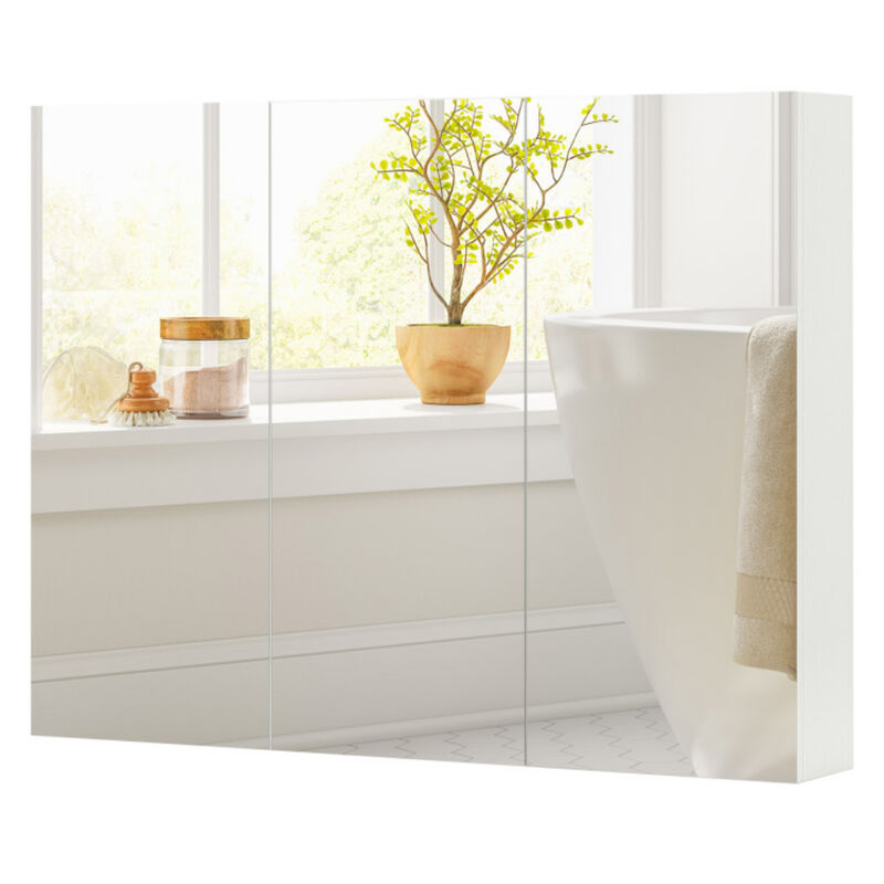 Frameless Bathroom Wall Mounted Mirror Cabinet with 3 Doors and Adjustable Shelves image number 4