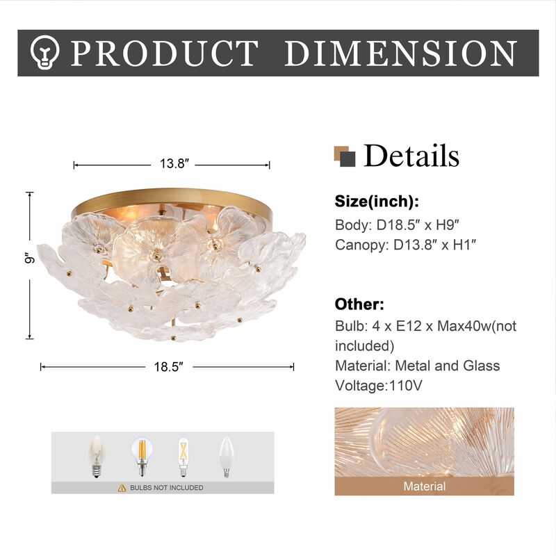 Estrella 4-Light Brushed Brass Flower Crystal Glass Flush Mount image number 2