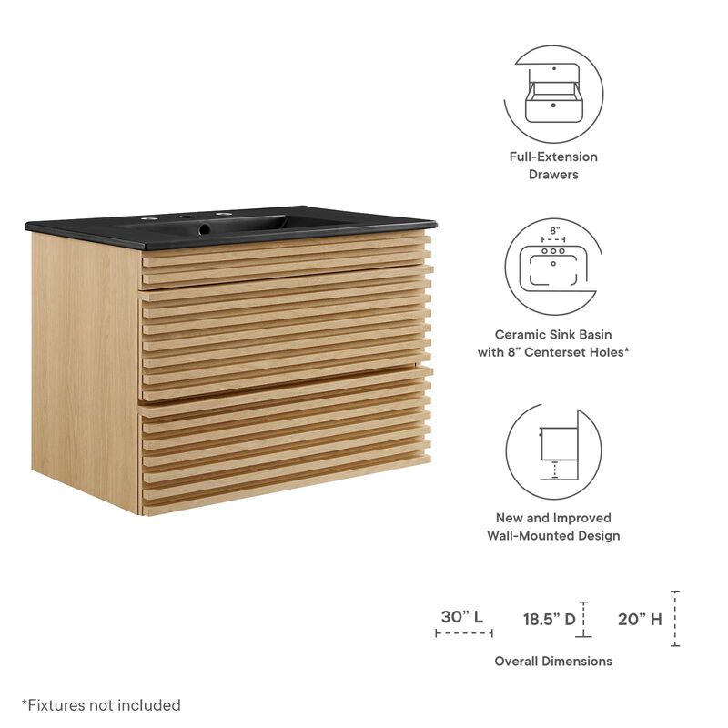 Render 30" Wall-Mount Bathroom Vanity image number 7