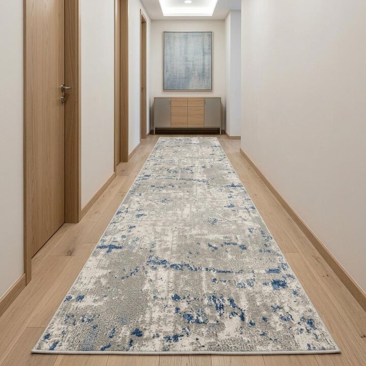 HomeRoots 10' Blue and Gray Abstract Power Loom Runner Rug