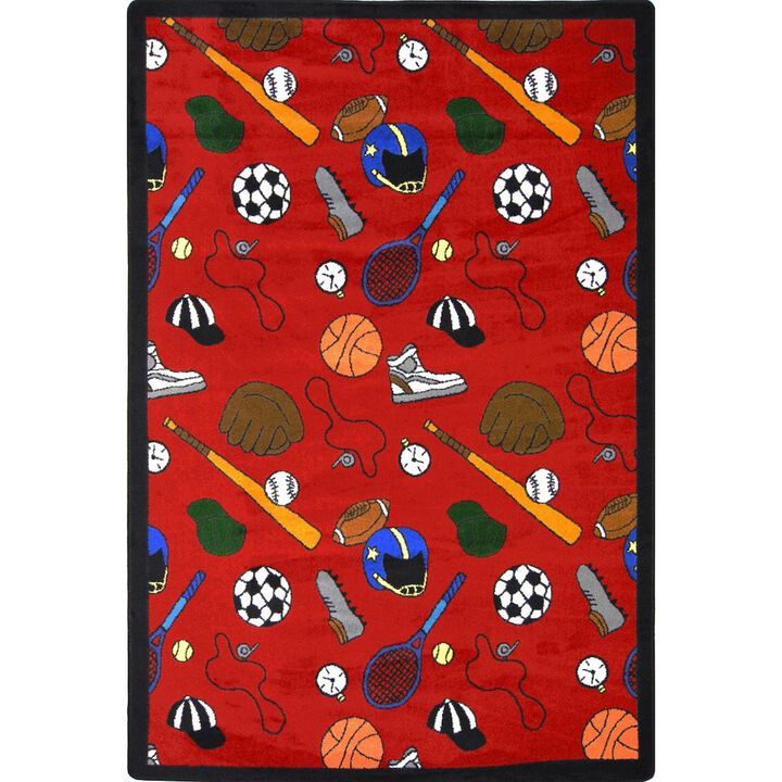 Joy Carpets Games People Play Multi-Sport 3'10 x 5'4 Area Rug in Color Red