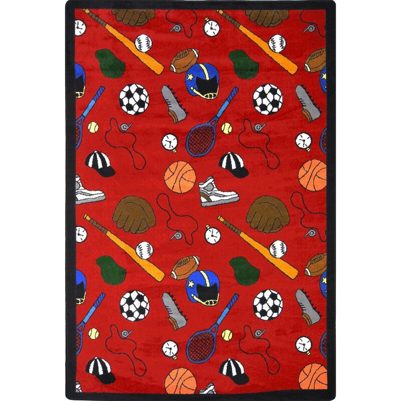 Joy Carpets Games People Play Multi-Sport 3'10 x 5'4 Area Rug in Color Red