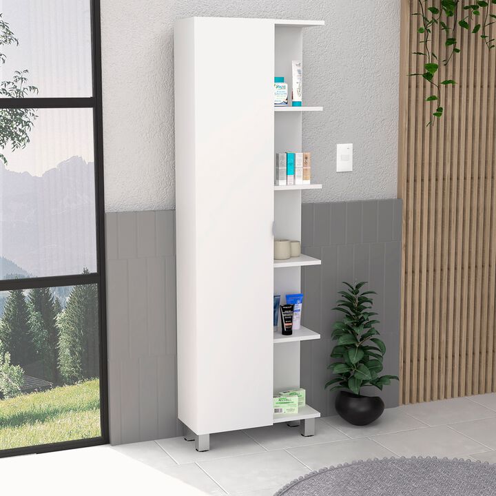 DEPOT E-SHOP Linen Single Door Cabinet 62H", Five External Shelves, Four Interior Shelves, Light Gray