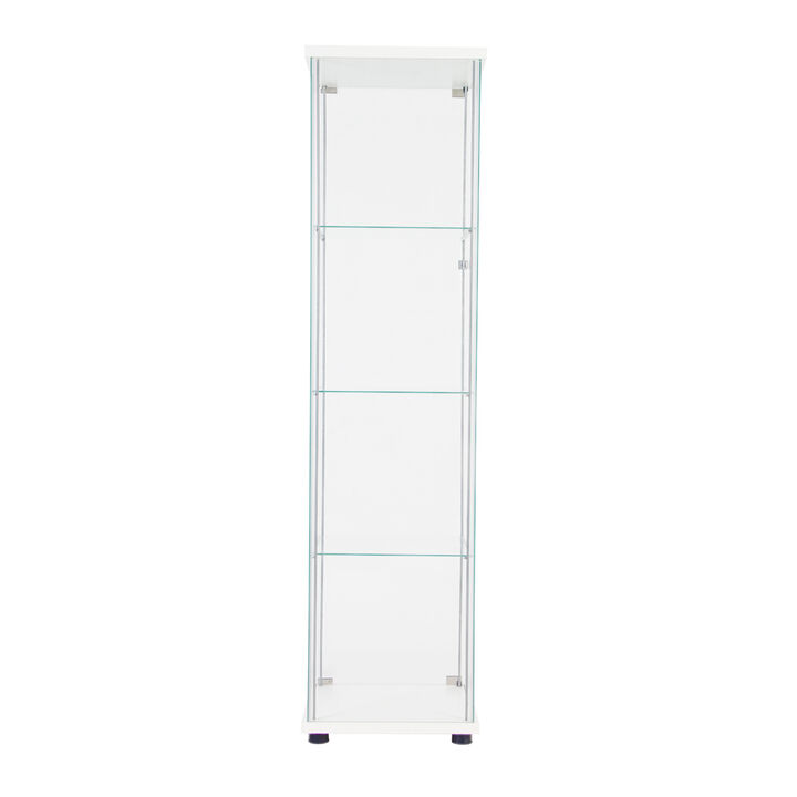 One Door Glass Cabinet Glass Display Cabinet with 4 Shelves, White
