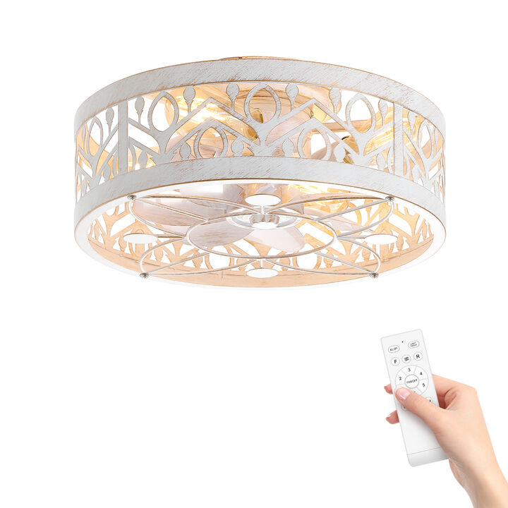 Breezary 16.5 in Caged Ceiling Fan with Light and Remote, White Gold 7-Blade DC Motor Fandelier, Reversible Quiet Fan
