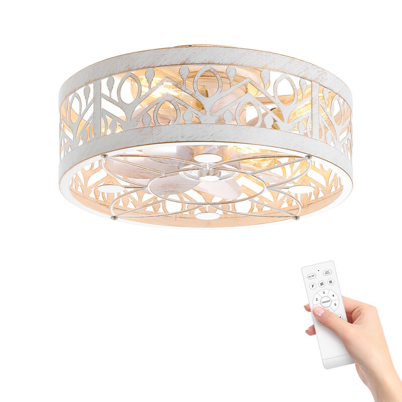 Breezary 16.5 in Caged Ceiling Fan with Light and Remote, White Gold 7-Blade DC Motor Fandelier, Reversible Quiet Fan image number 0